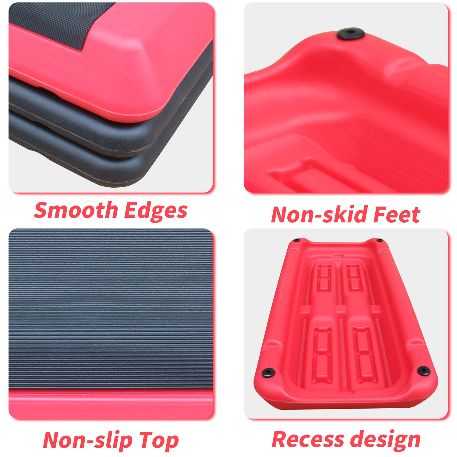 Adjustable Workout Aerobic Stepper In Fitness & Exercise Step Platform Trainer Red Black With 4 Risers