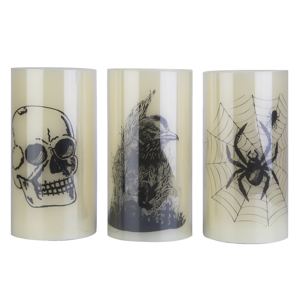 3 Pack Halloween Flameless Candle Lamp With Timer Setting Battery Operated Warm Orange Light Candles For Halloween Party Decoration