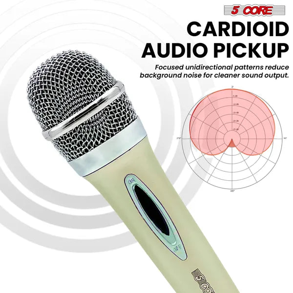 5 CORE Microphone Dynamic Vocal Handheld Mic Cardioid Unidirectional Microfono W On Off Switch + XLR Audio Cable For Singing Karaoke Public Speaking & Parties - PM 286 WH