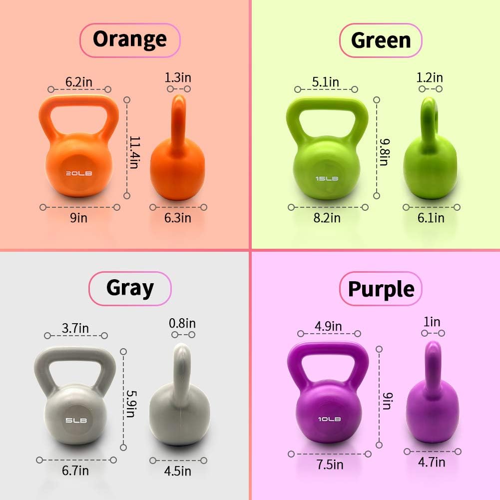 5lbs Kettlebell Set, Strength Training Kettlebells Weight Set For Women, Vinyl Coated Kettle Bell For Home Gym Workout Weight Lifting Equipment, Comfortable Grip Wide Handle Weights