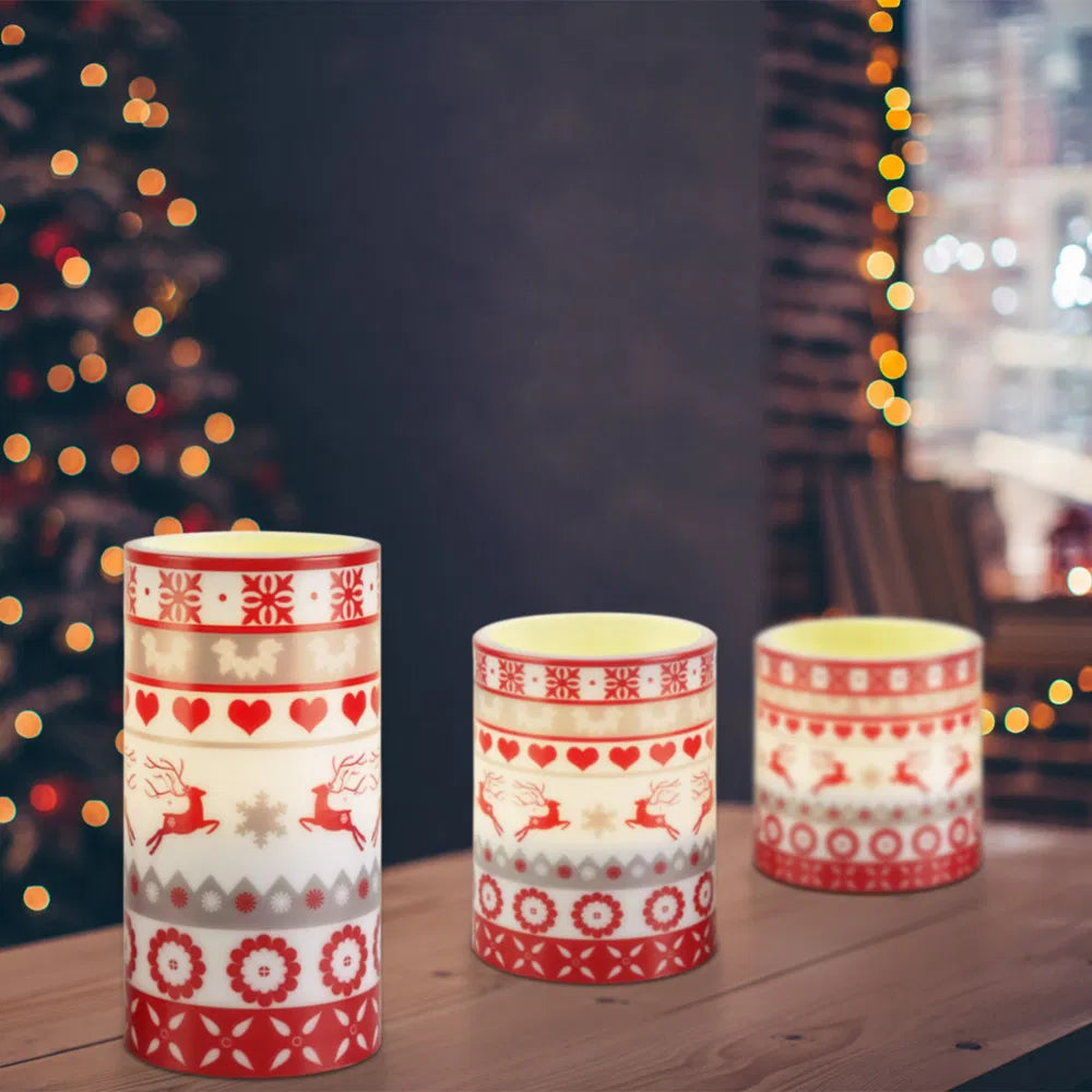 3Pcs/6Pcs/9Pcs Quantity Options Christmas Flameless LED Candles Deer Flickering Candle Lights Pillar Candles With 3 Lighting Modes Timer Remote Control