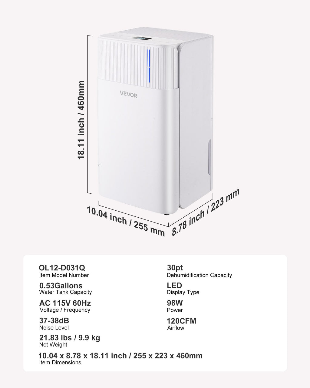 30 Pints Dehumidifier For Home And Basement Smart Humidity Low Noise For Room