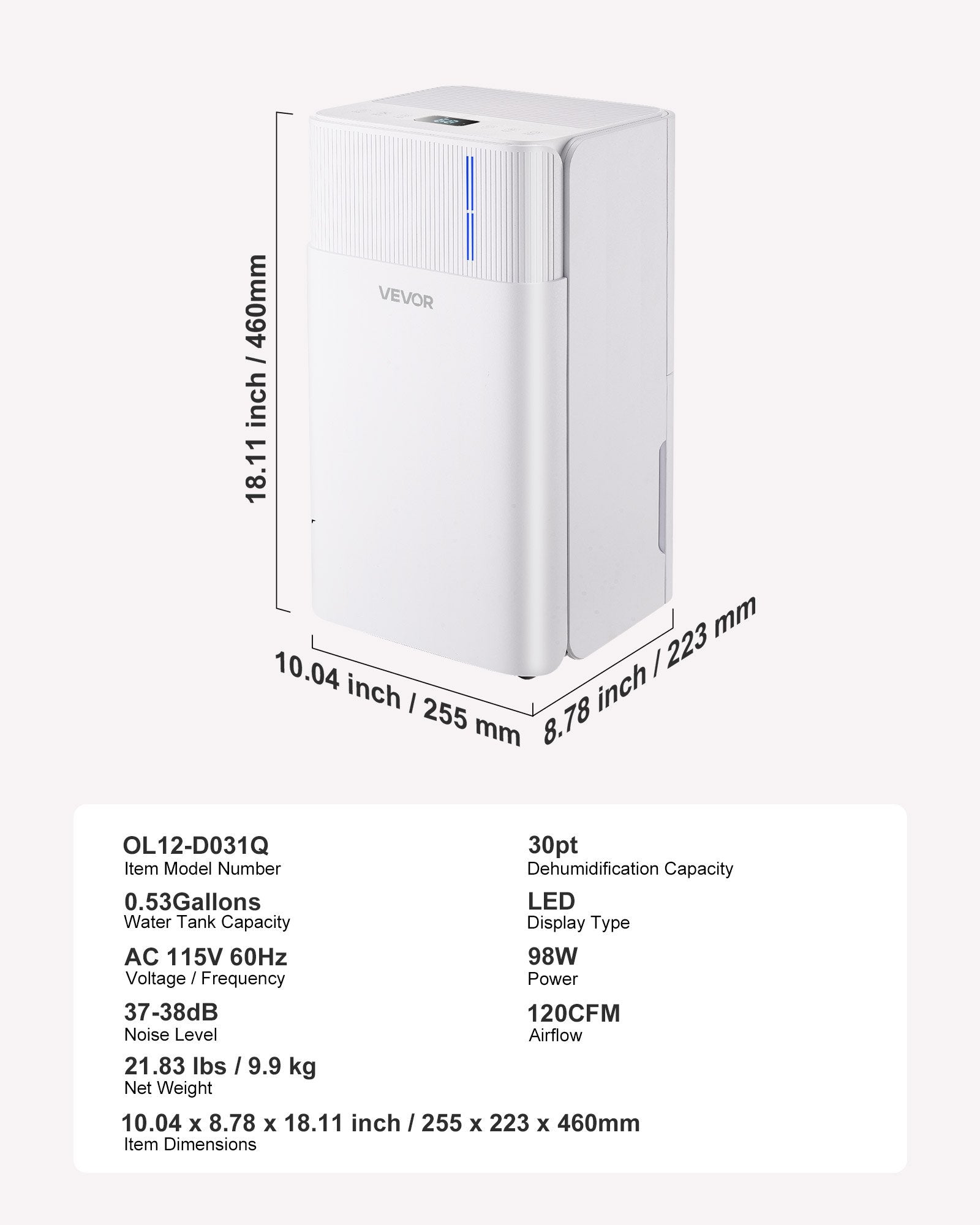 30 Pints Dehumidifier For Home And Basement Smart Humidity Low Noise For Room