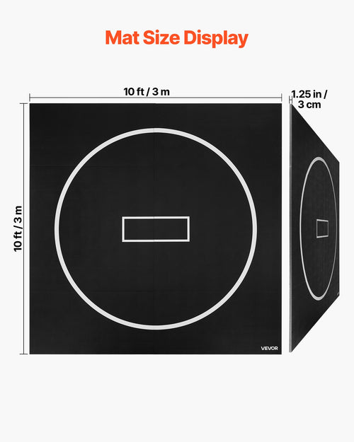 10x10 Ft Wrestling Mat, Martial Arts Thick Mat For Home Gym Workouts Exercise, Waterproof PVC Roll-Up Training Mats With Circles, For Gymnastics, Tatami, Jiu Jitsu BJJ MMA Judo, Boxing, Black