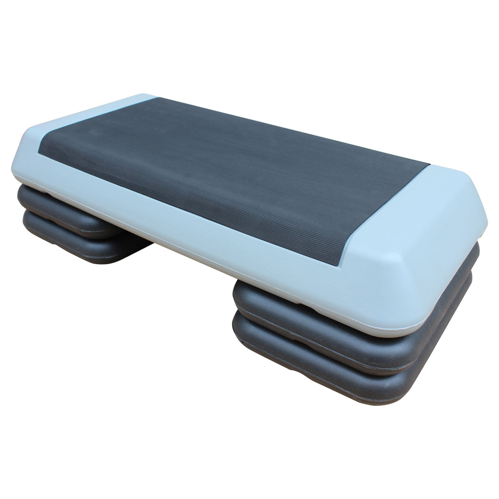 Adjustable Workout Aerobic Stepper In Fitness & Exercise Step Platform Trainer Gray Black With 4 Risers
