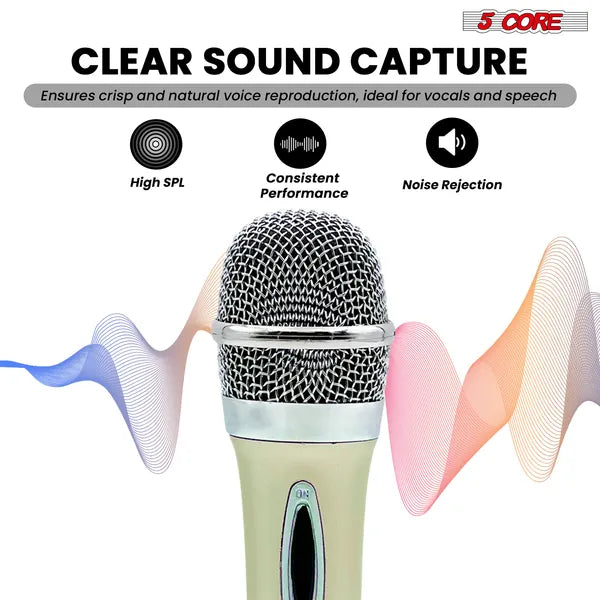 5 CORE Microphone Dynamic Vocal Handheld Mic Cardioid Unidirectional Microfono W On Off Switch + XLR Audio Cable For Singing Karaoke Public Speaking & Parties - PM 286 WH