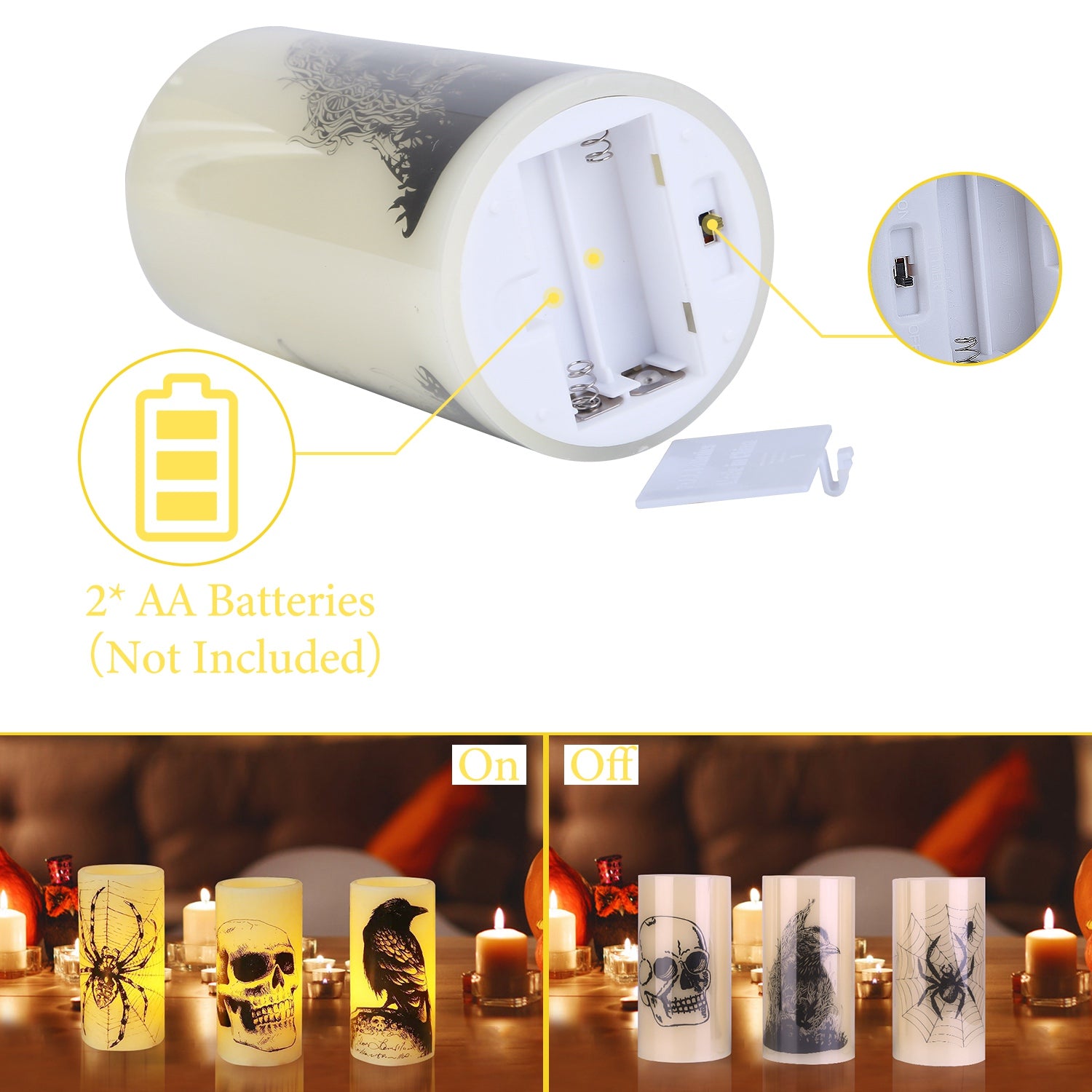 3 Pack Halloween Flameless Candle Lamp With Timer Setting Battery Operated Warm Orange Light Candles For Halloween Party Decoration