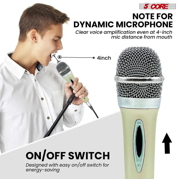 5 CORE Microphone Dynamic Vocal Handheld Mic Cardioid Unidirectional Microfono W On Off Switch + XLR Audio Cable For Singing Karaoke Public Speaking & Parties - PM 286 WH