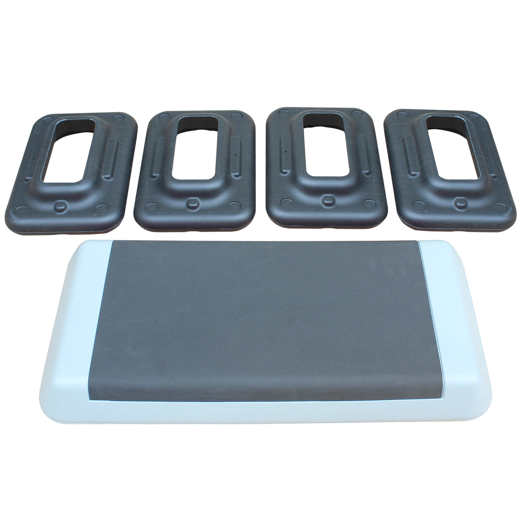 Adjustable Workout Aerobic Stepper In Fitness & Exercise Step Platform Trainer Gray Black With 4 Risers