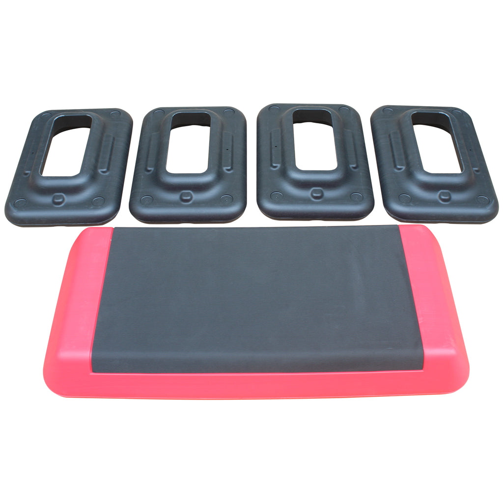 Adjustable Workout Aerobic Stepper In Fitness & Exercise Step Platform Trainer Red Black With 4 Risers