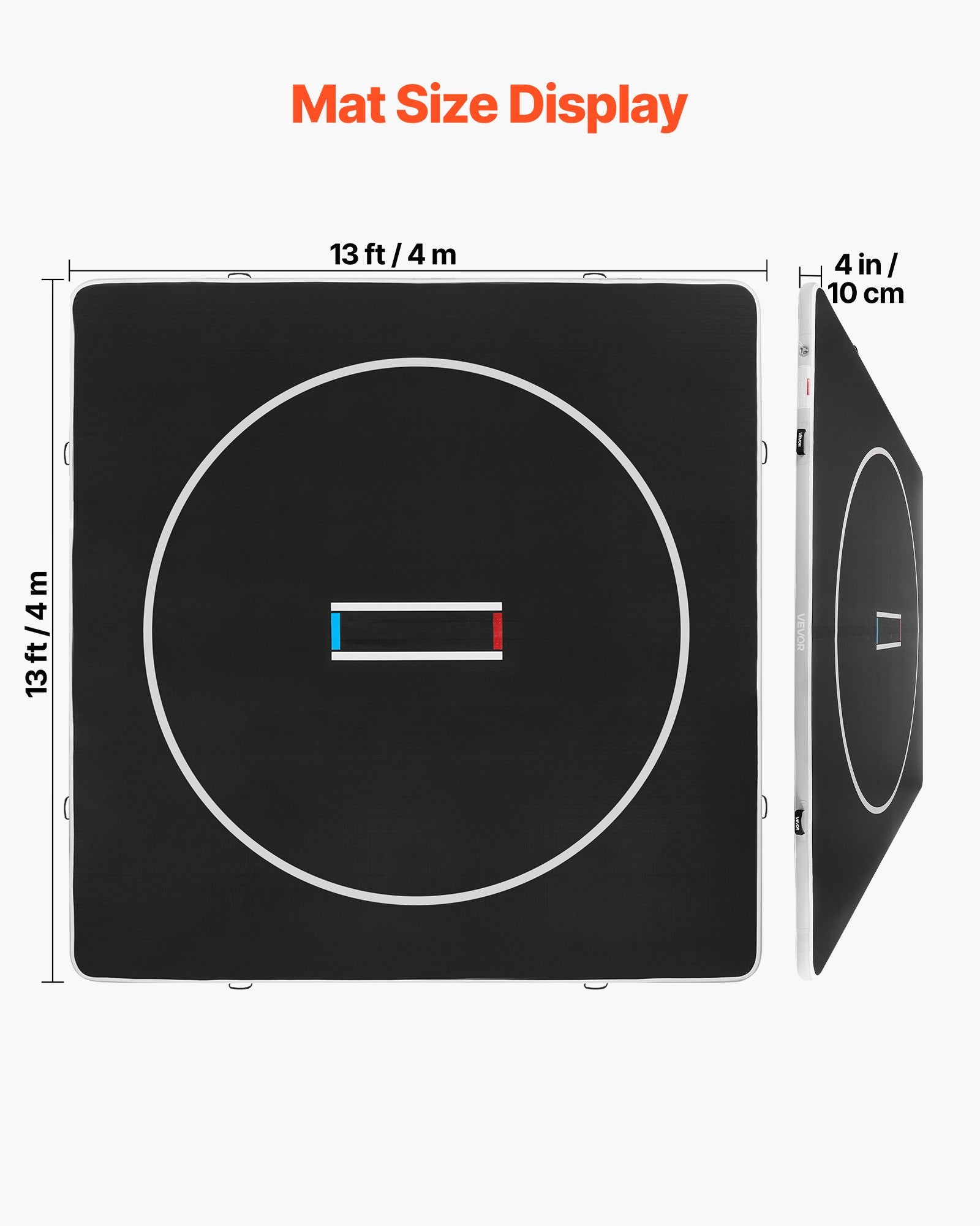 13x13 Ft Wrestling Mat Inflatable, Martial Arts Thick Mat For Home Gym Exercise, PVC Foldable Training Mats With Circles And 600W Air Pump, For Gymnastics, Tatami, Jiu Jitsu BJJ MMA Judo, Black