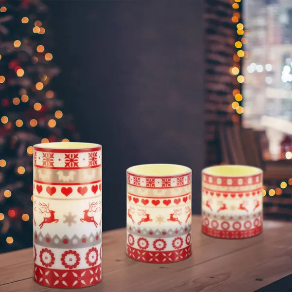 3Pcs/6Pcs/9Pcs Quantity Options Christmas Flameless LED Candles Deer Flickering Candle Lights Pillar Candles With 3 Lighting Modes Timer Remote Control