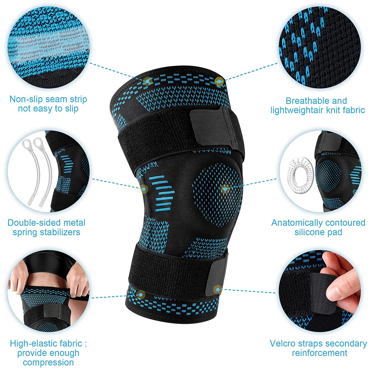 Knitted Compression Knee Sleeve with Silicone Strap – Sports Support